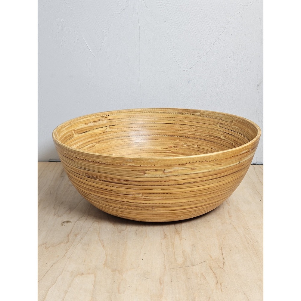 Handcrafted Vietnam Coiled Bamboo Bowl 12" Natural Wood Decorative Serving